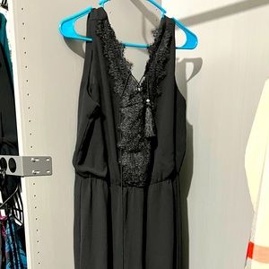 Black Dressy Long Jumpsuit / Romper XL with front detail